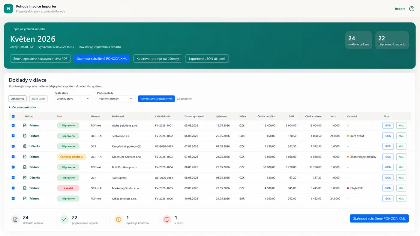 Software pro export účtenek a faktur do účetního systému Pohoda